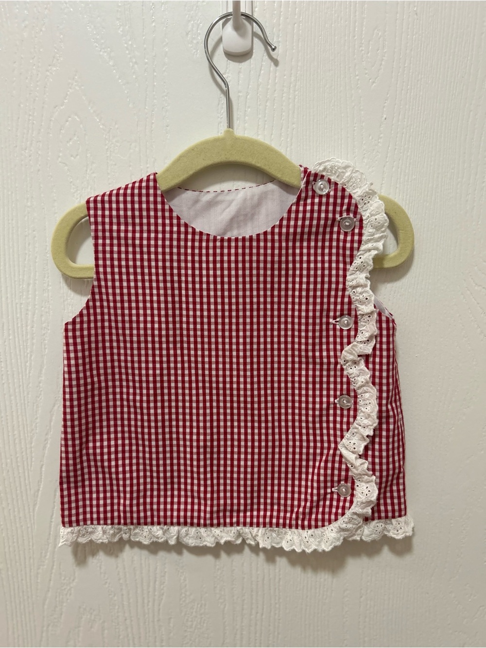 Banana Split Red Ginham Top Baby Girl Size 9 months